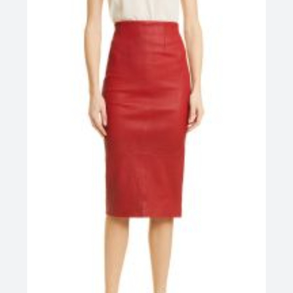 NWT Pelle Milan Vintage Red Leather Pencil Skirt Size 10 - Picture 1 of 5